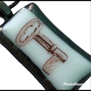 Key Necklace Pendant Art glass Victorian Style Skeleton Key
